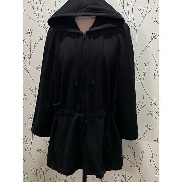 PureJill J.JILL Black 3/4 Sleeve Hood Zip Drawstring Jacket MEDIUM Cotton Modal - Picture 2 of 6